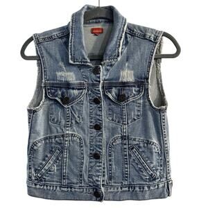 Sundance Distressed Denim Vest Blue Cotton Blend Size Small
